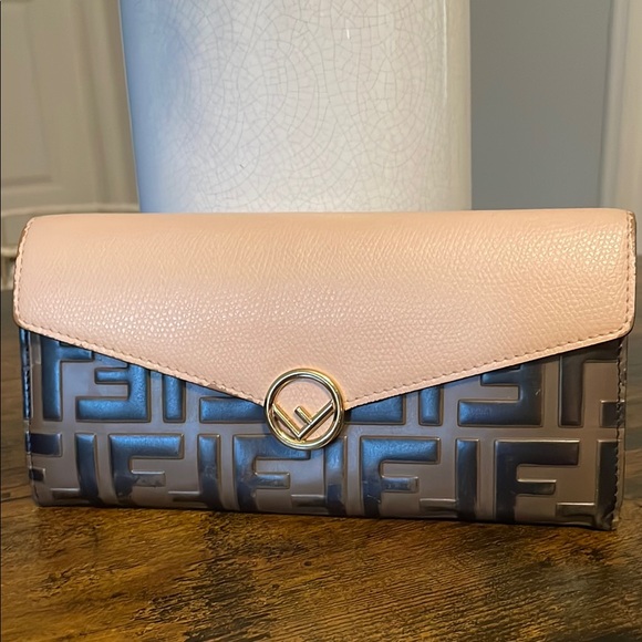 Fendi Handbags - Fendi Leather Zucca Long Wallet with Pink Leather